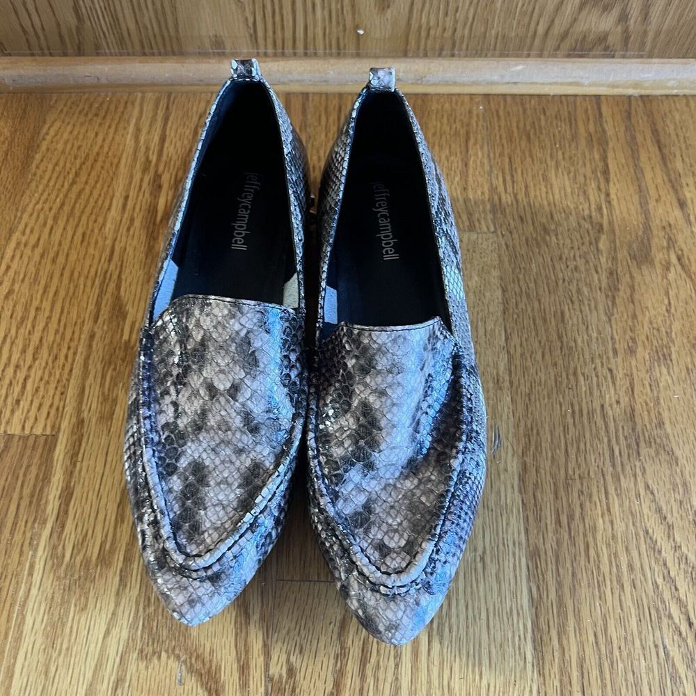 Jeffrey Campbell Barnett Taupe Studded Leather Loafers Size 7.5 studs Snakeskin - Picture 2 of 10
